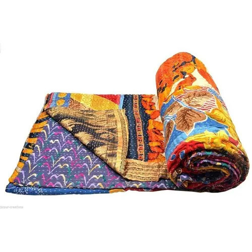 Cotton Floral Print Indian Reversible Kantha Quilt