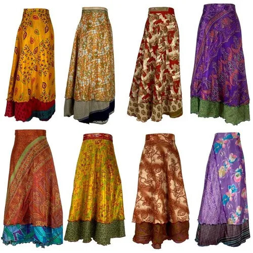 Indian Floral Printed Long Warp Skirt - Color: Available In Different Of Colors
