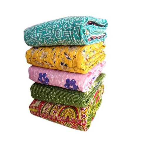 Indian Kantha Cotton Throw Quilt