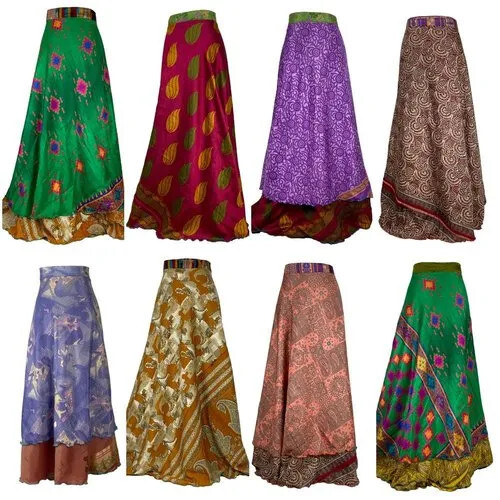 Indian Vintage Hippie Silk Long Wrap Skirt Women