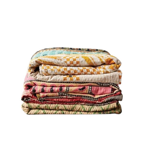Kantha Cotton Floral Print Indian Reversible Quilt