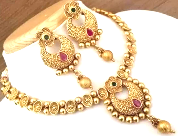 22k Gold Plated Choker Traditional Necklace Set
