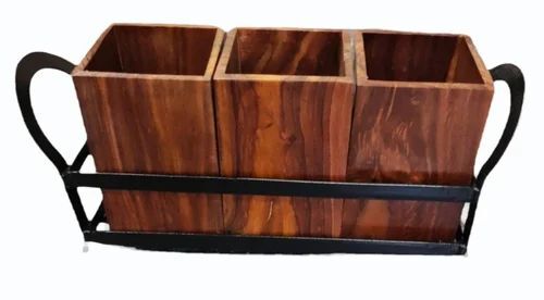 Brown Wooden Cutlery Stand
