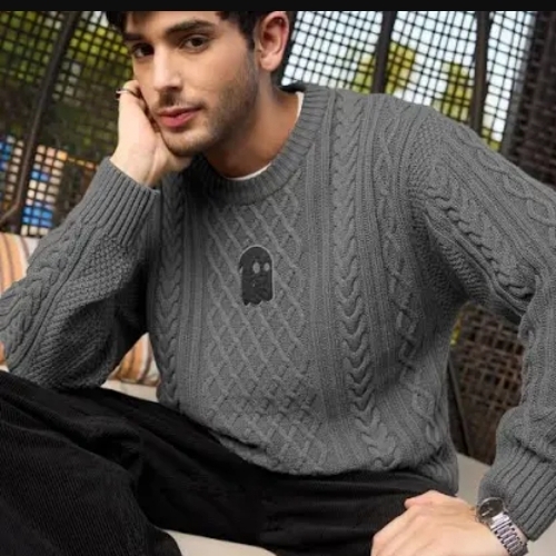 Cabel knit pullover stone grey oversized