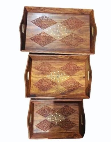 Polished Wooden Serving Tray Set