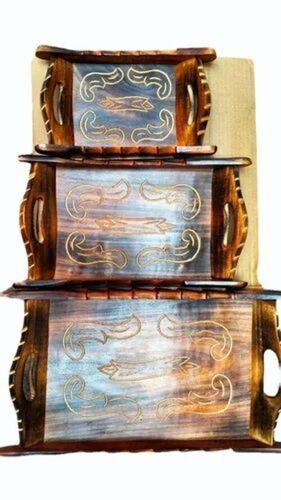 Rectangular Wooden Serving Tray Set