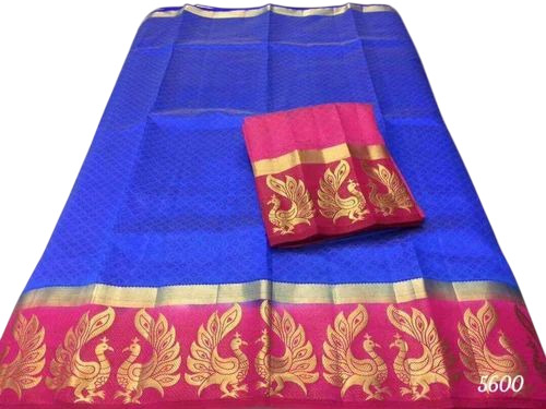 Blue Peacock Tussar Silk Saree