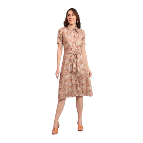 Calf Length Floral Printed Ladies Western Dress