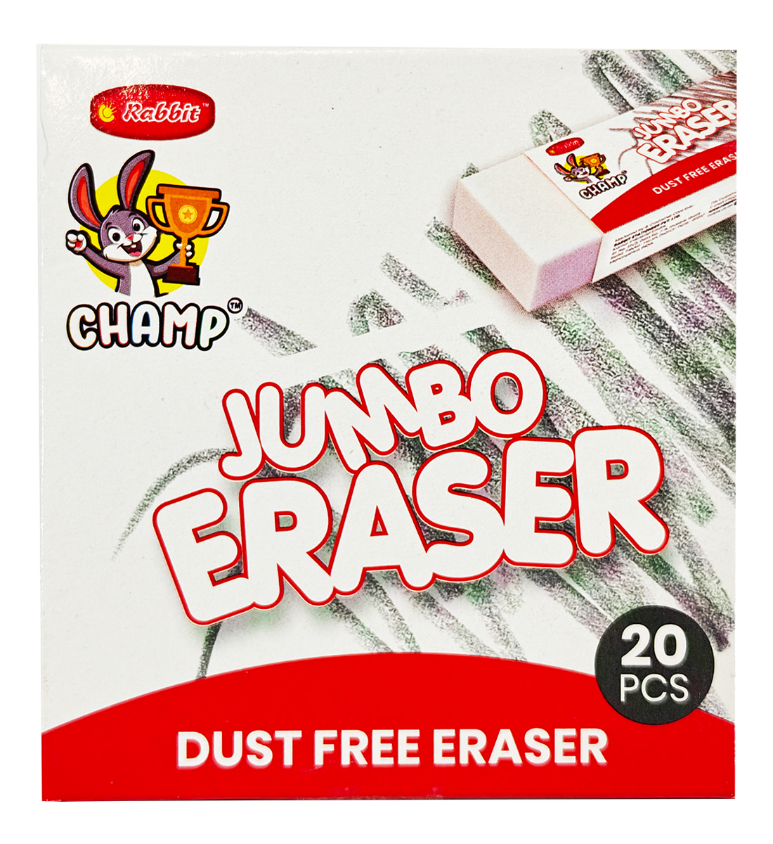 Jumbo Non Dust Eraser Box 20 Pcs - Material: Rubber