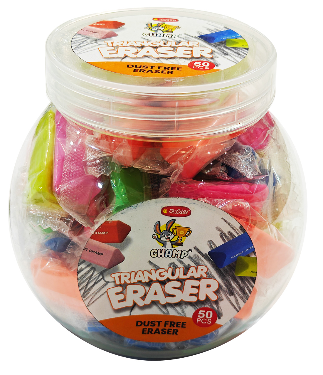 Non Dust Triangle Eraser Jar 50 Pcs