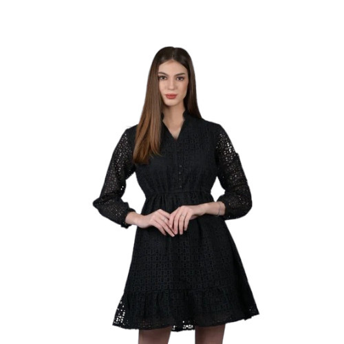 Party Wear Women Black Plain Satin Short Dress