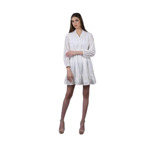 Party Wear Women White Plain Cotton One Piece Dress
