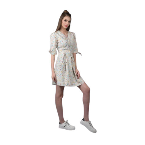 Women Cream Printed Cotton One Piece Dress