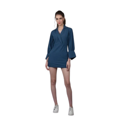 Women Navy Blue Plain Cotton One Piece Dress