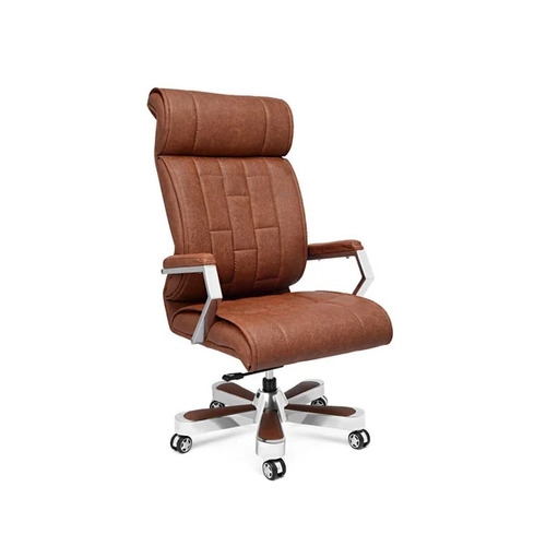 Fixed Arm Brown Leather Office Chair