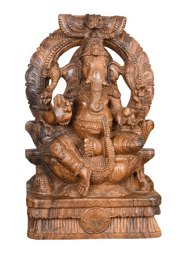 Hand-Carved Wooden Ganesh Idol