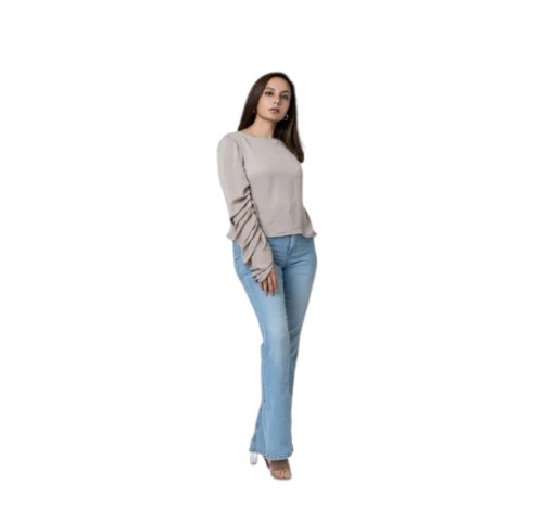 Beige Top With Dramatic Gathered Sleeves