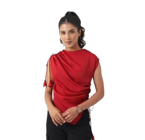 Chic Red Draped Top For Women