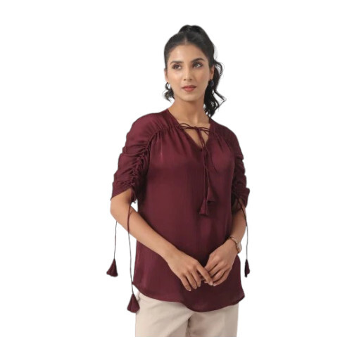 Elegant Burgundy Top with Drawstring Detail