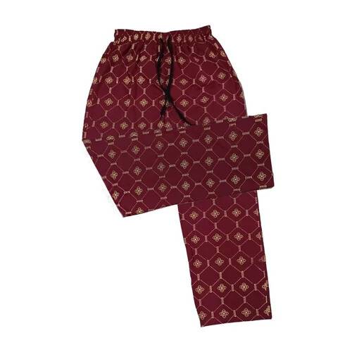 Maroon Cotton Printed Ladies Pyjama