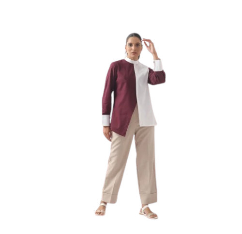 Two Tone Maroon and White Long Sleeve Top