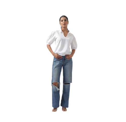 Women'S White Puff Sleeve Top - Feature: Comfortable To Wear