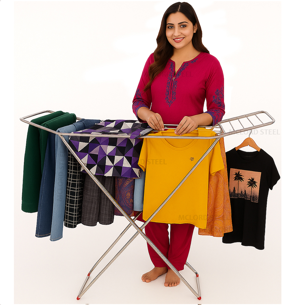 Stainless Steel Cloth Drying Stand - Color: Silver