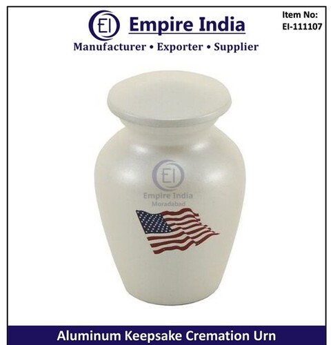 Aluminum Keepsake Cremation Urn With American Flag - Color: White