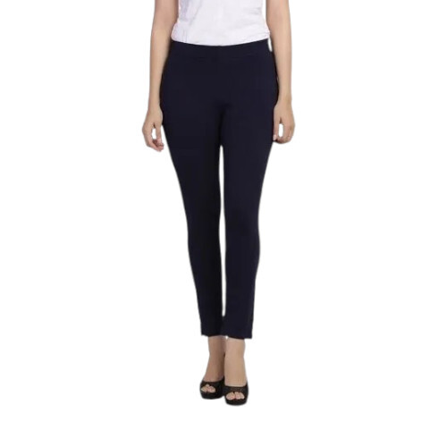 Ladies Black Cotton Spandex Straight Pant