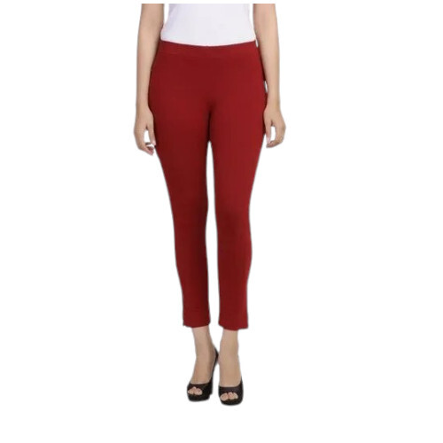 Ladies Maroon Cotton Spandex Straight Pant
