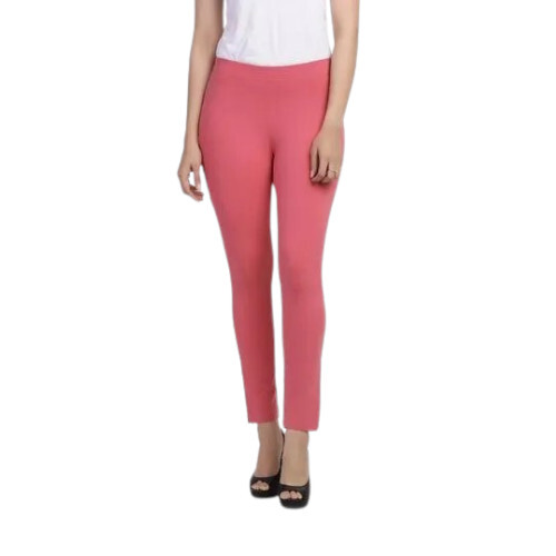 Ladies Peach Cotton Spandex Straight Pant