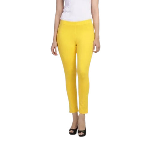 Ladies Yellow Cotton Spandex Straight Pant