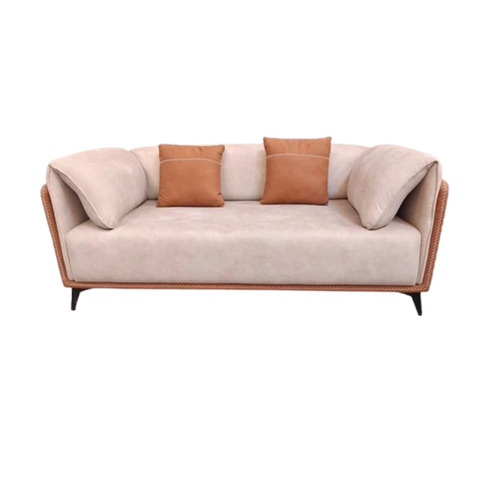 Two Seater Off White Brown Living Room Sofa