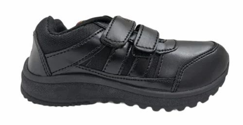 Flexible Grip Black School Shoes - Design: Rexine