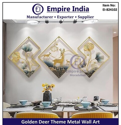 Golden Deer Theme Metal Wall Art - Finishing: Gold
