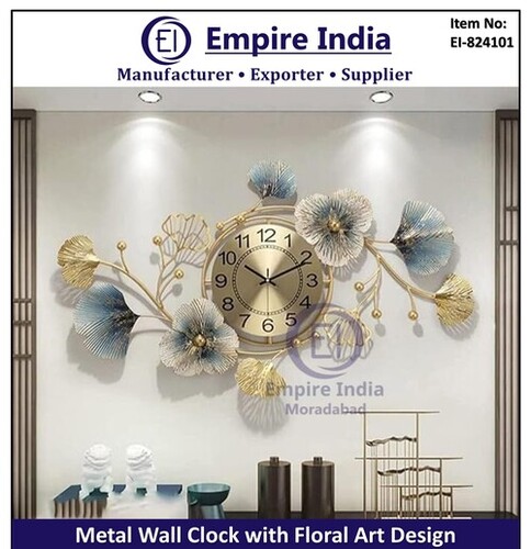 Metal Wall Clock with Floral Art Design