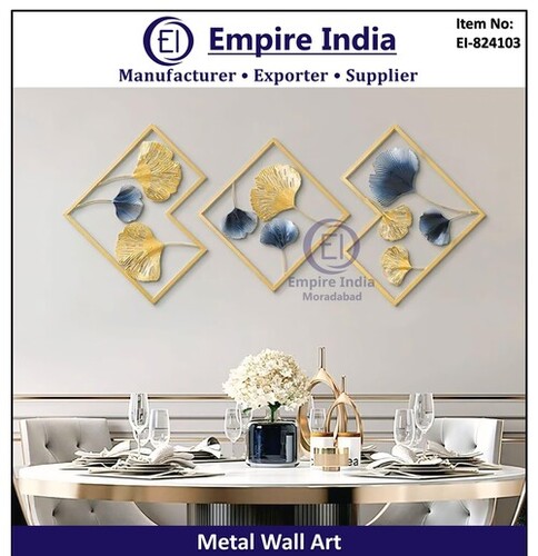 Modern Geometric Metal Wall Art With Ginkgo Leaf Design Wall Panel - Color: Gold