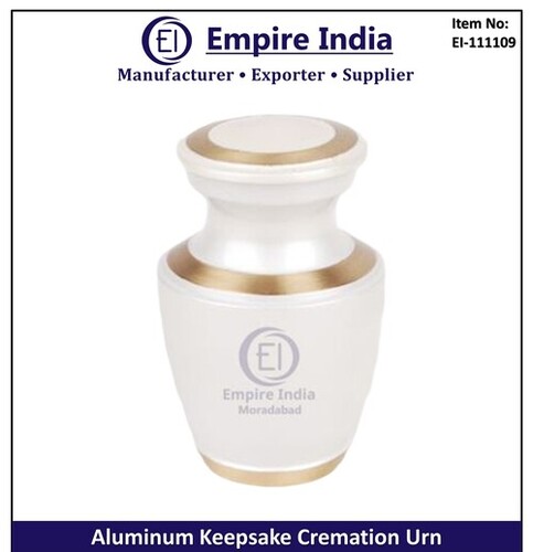 White And Gold Aluminum Keepsake Cremation Urn - Finishing: Painting