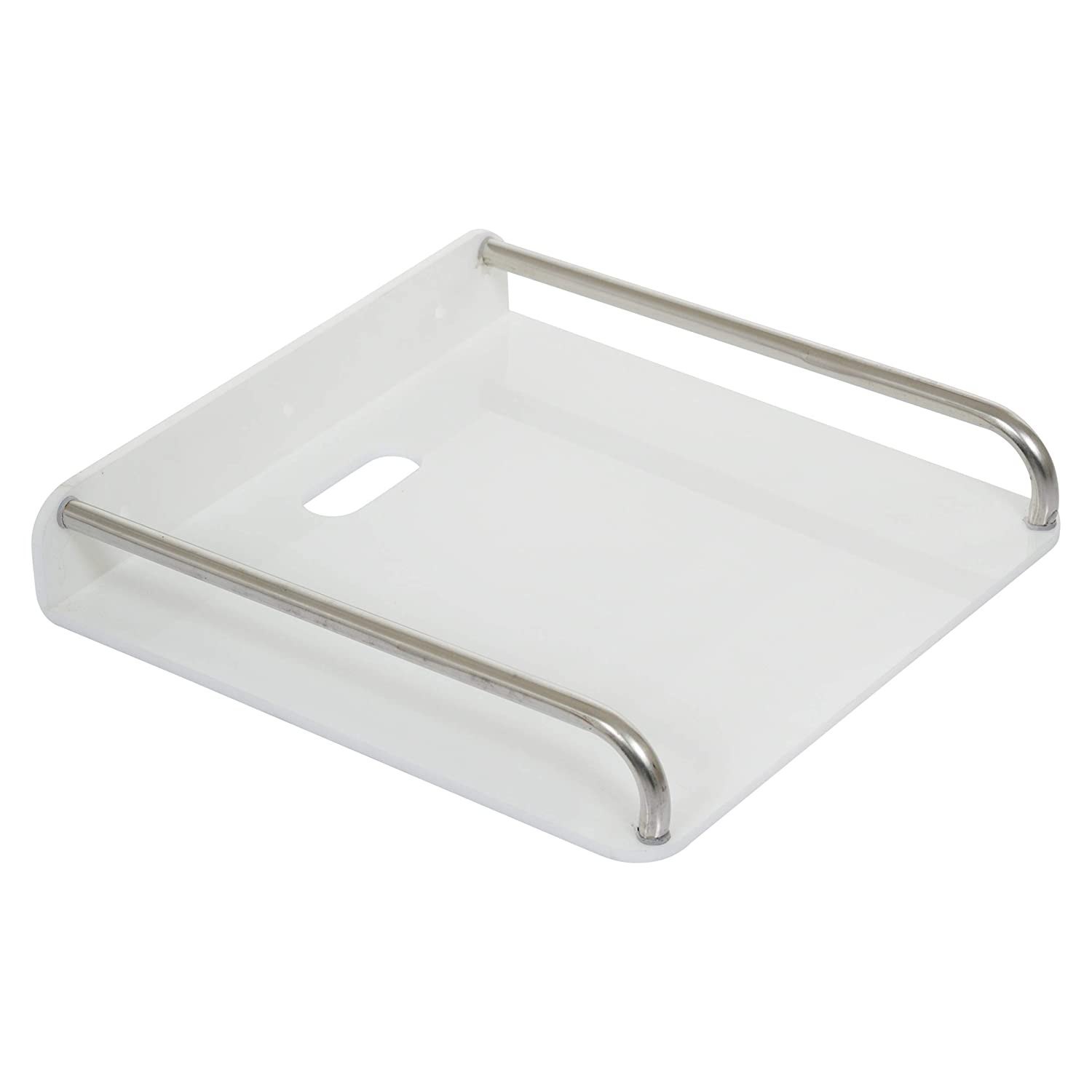 Acrylic Set Top Box Stand - 5MM Acrylic Sheet, 22.86x22.86x3.81 cm, White | Stainless Steel Railings, Non-Slippery Surface