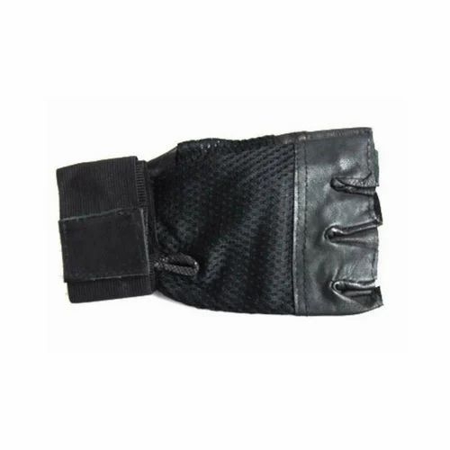Black Men Half Finger Faux Leather Gym Glove