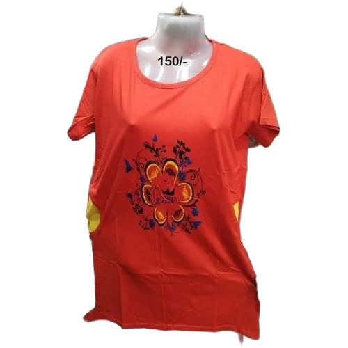 Casual Wear Ladies Round Neck Printed Rayon Top - Color: White