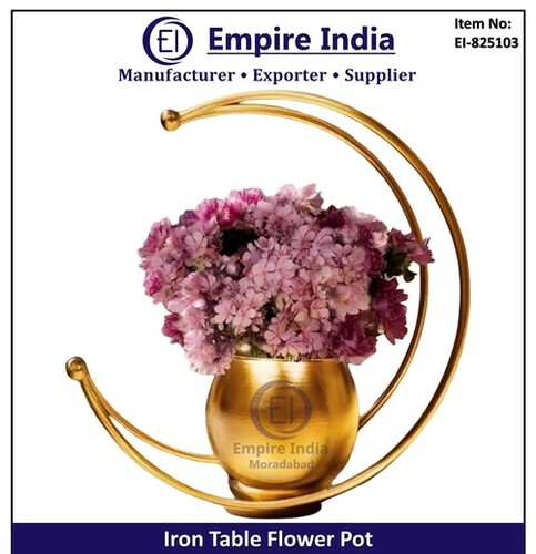 Designer Iron Table Flower Pot With Golden Finish - Color: Gold