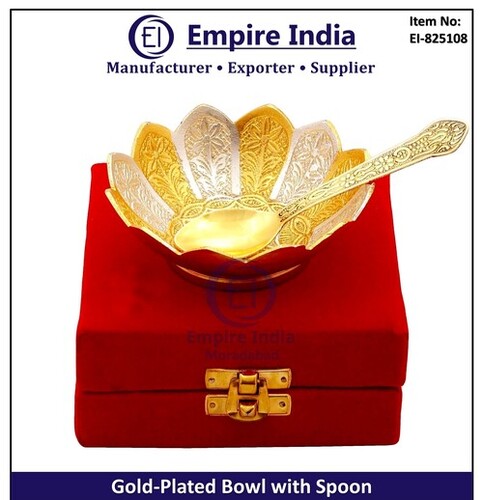 Gold Plated Bowl With Spoon In Velvet Box
