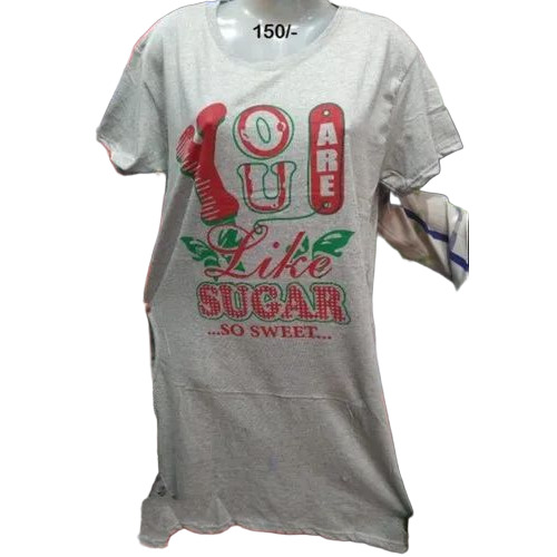 Half Sleeves Ladies Round Neck Printed Rayon Top - Color: White