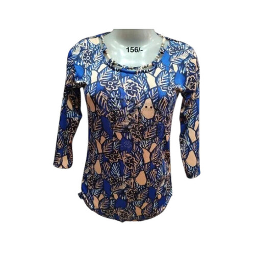 Ladies Round Neck Printed Rayon Top - Color: Multicolor