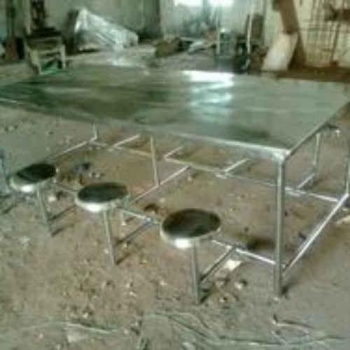 Rectangular 8 seater ss canteen table & chair stainless steel