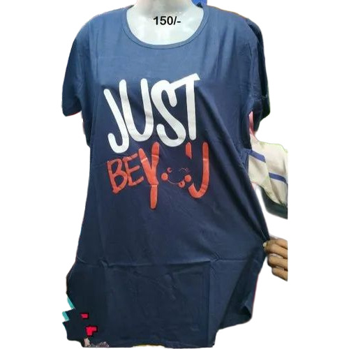 Short Sleeves Ladies Round Neck Printed Rayon Top - Color: White