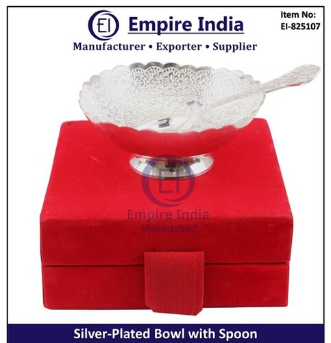 Silver Plated Bowl With Spoon In Velvet Box