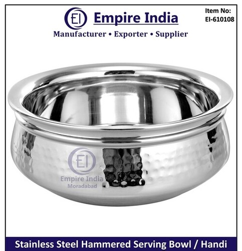 Stainless Steel Hammered Serving Handi - Color: Silver