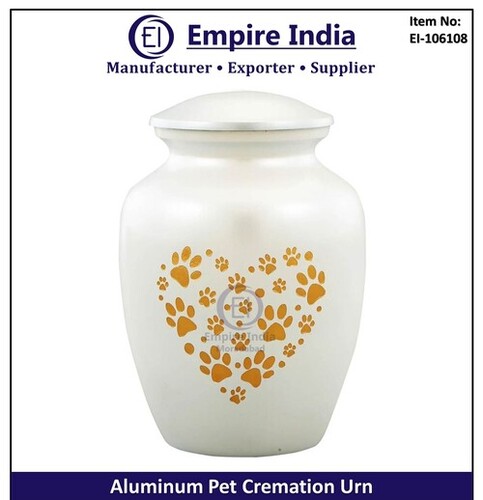 Aluminum Pet Cremation Urn With Heart Paw Print Design - Color: White